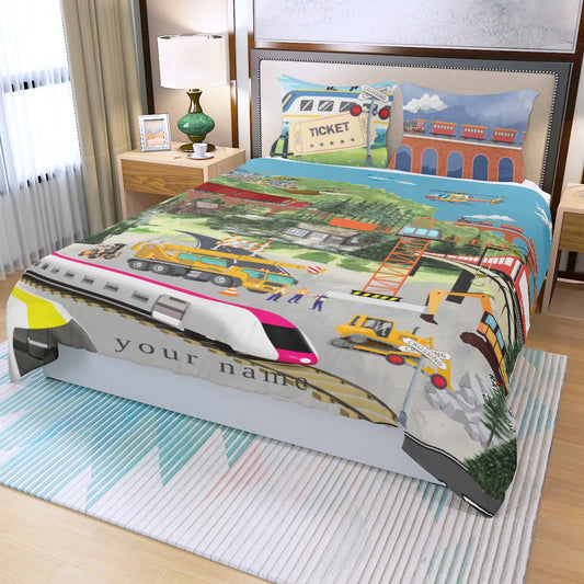 Trains Three Piece Duvet Cover Set